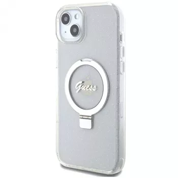 Guess GUHMP15MHRSGSD iPhone 15 Plus / 14 Plus 6,7 inch Transparentne kõva ümbris rõngasalusega Script Glitter MagSafe