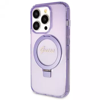 Guess GUHMP13XHRSGSU iPhone 13 Pro Max 6,7 inch Purple Hard Case Ring Stand Script Glitter MagSafe