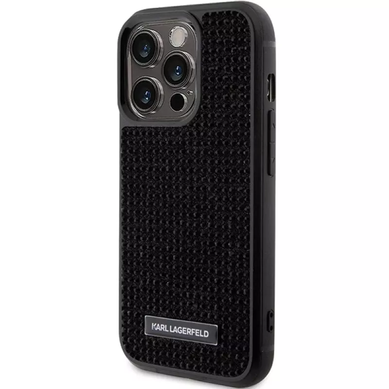 Karl Lagerfeld KLHCP15LHDSPLK kõva ümbris iPhone 15 Pro 6.1 inch musta rhinestone logo ja metallplaadiga