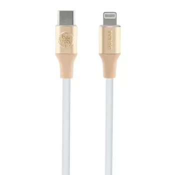 Guess GUCLLALRGDD USB-C to Lightning kaabel 1,5 m kiirlaadimiseks, helekuldne, reljeefse logoga