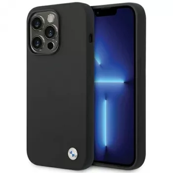 BMW BMHCP15XSILBK Silicone Case for iPhone 15 Pro Max 6,7 inch Black with Metal Logo