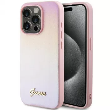 Guess Saffiano Iridescent Script Hard Case for Apple iPhone 14 Pro Max 6.7 - Pink
