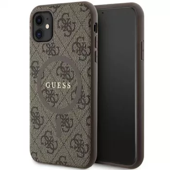 Guess GUHMN61G4GFRW Hardcase for Apple iPhone 11 / XR 6.1 inch Brown Leather Metal Logo MagSafe 4G Collection