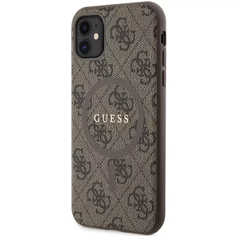 Guess GUHMN61G4GFRW Hardcase for Apple iPhone 11 / XR 6.1 inch Brown Leather Metal Logo MagSafe 4G Collection