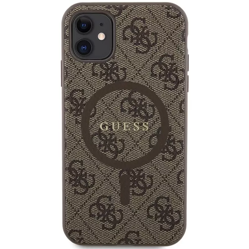 Guess GUHMN61G4GFRW Hardcase for Apple iPhone 11 / XR 6.1 inch Brown Leather Metal Logo MagSafe 4G Collection