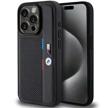 BMW Perforated Tricolor Line Hard Case for Apple iPhone 15 Pro 6.1 Black
