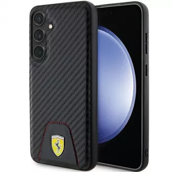 Ferrari FEHCS24MN3PUK kõva ümbris Samsung Galaxy S24+ (SM-S926) jaoks - süsinikkiust mustriga, õmmeldud põhi - must