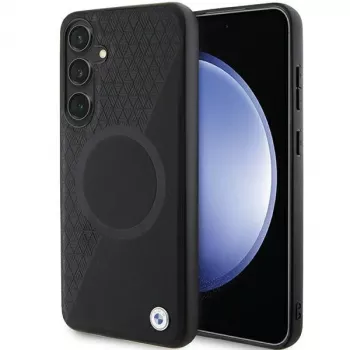 BMW Signature Leather Hard Case for Samsung Galaxy S24+ - Half Textured & Circle MagSafe - Must