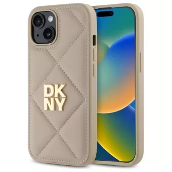 DKNY DKHCP15SPQDSLE Quilted Stack Logo Case iPhone 15 6,1 inch Beež