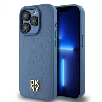 DKNY DKHMP15LPSHRPSB iPhone 15 Pro 6.1 Sinine Nahkõvaümbris Monogramm Mustriga Metallist Logo MagSafe