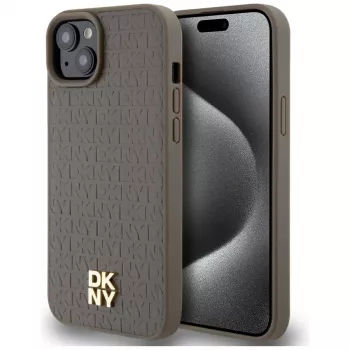 DKNY DKHMP15MPSHRPSW Hardcase Leather Pattern with Metal Logo MagSafe for iPhone 15 Plus / 14 Plus 6,7 inch Brown
