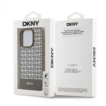 DKNY DKHMP15XPSOSPW Kõvakestaga nahkümbris trükitud mustriga metalllogoga MagSafe iPhone 15 Pro Max 6,7 inch pruun