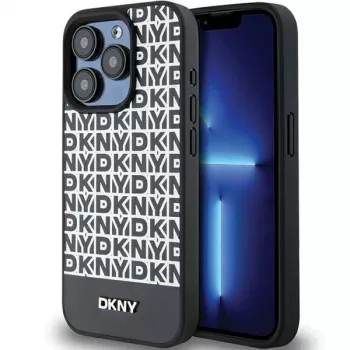 DKNY DKHMP15XPSOSPK Hardcase Leather Printed Pattern Metal Logo MagSafe for iPhone 15 Pro Max 6.7 Black