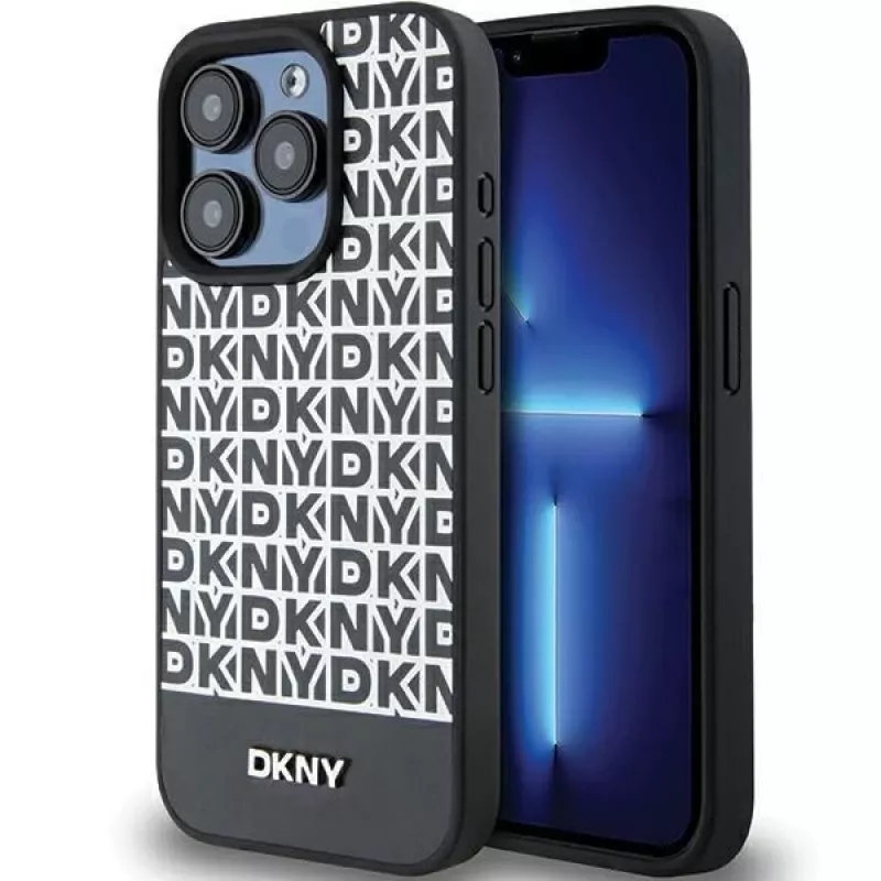 DKNY DKHMP15XPSOSPK Hardcase Leather Printed Pattern Metal Logo MagSafe for iPhone 15 Pro Max 6.7 Black