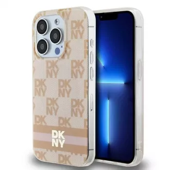DKNY DKHMP13XHCPTSP Kõva ümbris Apple iPhone 13 Pro Max 6,7 inch roosa ruuduline mono muster ja trükitud triibud MagSafe
