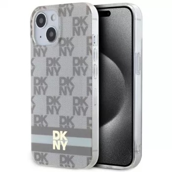 DKNY DKHMP15MHCPTSE Hard Case iPhone 15 Plus / 14 Plus 6,7 inch Beige Checkered Mono Pattern & Printed Stripes MagSafe