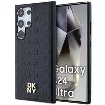 DKNY DKHMS24LPSHRPSK Kõva ümbris Samsung Galaxy S24 Ultra jaoks, musta nahamustriga metalllogoga, MagSafe ühilduv