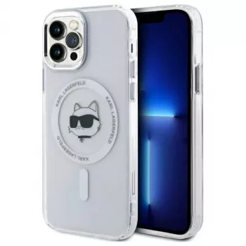 Karl Lagerfeld KLHMP12MHLSCHH Kõva kest iPhone 12/12 Pro 6,1 inch valge IML metallist Choupette pea MagSafe
