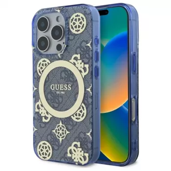 Guess GUHMP16XH4PYEEB iPhone 16 Pro Max 6,9 inch sinine kõvaümbris IML Peony On 4G Background MagSafe