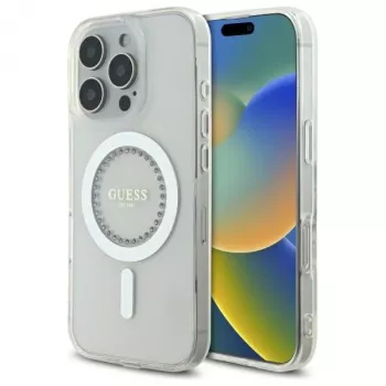 Guess GUHMP16XPFTDTEH Hardcase for Apple iPhone 16 Pro Max 6,9 inch White IML Rhinestones MagSafe