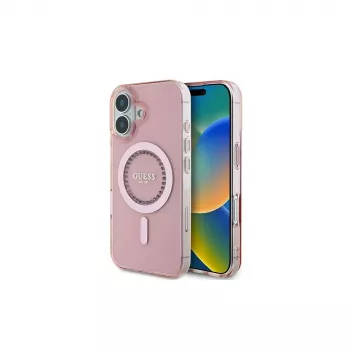Guess IML Rhinestones MagSafe Case iPhone 16 jaoks (roosa)