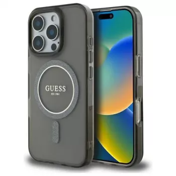 Guess GUHMP16LHFGEREK Hardcase IML Glitter Circle MagSafe for iPhone 16 Pro 6.3 Black