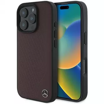 Mercedes-Benz MEHMP16L23RBGVR iPhone 16 Pro 6,3 inch kõva ümbris, puiduimitatsiooniga nahk, punane, MagSafe