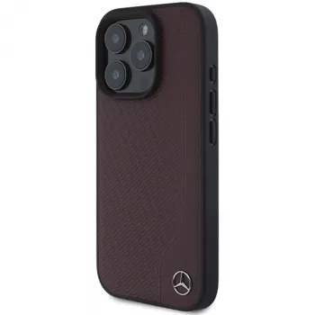 Mercedes-Benz MEHMP16L23RBGVR iPhone 16 Pro 6,3 inch kõva ümbris, puiduimitatsiooniga nahk, punane, MagSafe