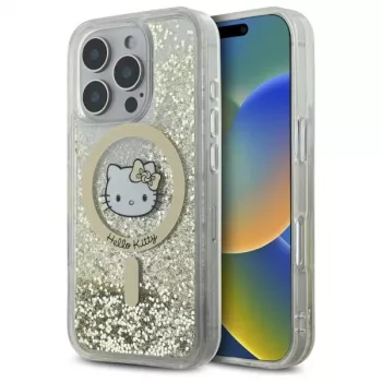 Hello Kitty HKHMP16LLGDIH Liquid Glitter Fever MagSafe Hard Case for Apple iPhone 16 Pro (6,3 inch) - White Gold