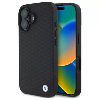 BMW BMHMP16S23RDDK iPhone 16 6,1 tolli Must Kõvakest Sign Nahk Teemant Metall Logo MagSafe