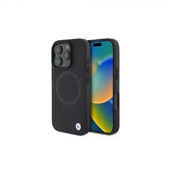 BMW BMHMP16L23RTPK iPhone 16 Pro 6.3 Must kõva ümbris Sign Leather Half Textured ja Circle MagSafe