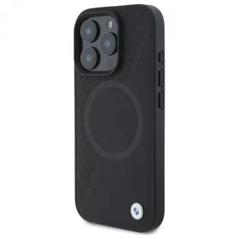 BMW Sign Leather Half Textured Hard Case with Circle MagSafe for Apple iPhone 16 Pro Max 6,9 inch Black