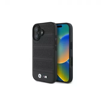 BMW M Collection Perforeeritud ja õmmeldud joonega kõva ümbris iPhone 16 6,1 tollile - Must