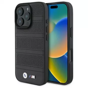BMW M Perforeeritud ja õmmeldud joonega MagSafe kõva ümbris iPhone 16 Pro Max 6.9 must