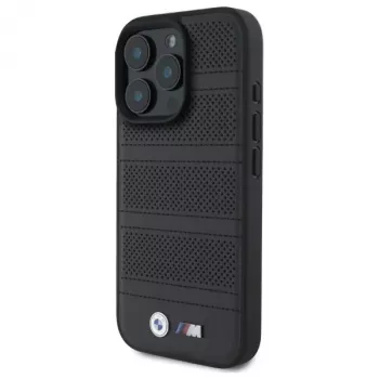 BMW M Perforeeritud ja õmmeldud joonega MagSafe kõva ümbris iPhone 16 Pro Max 6.9 must