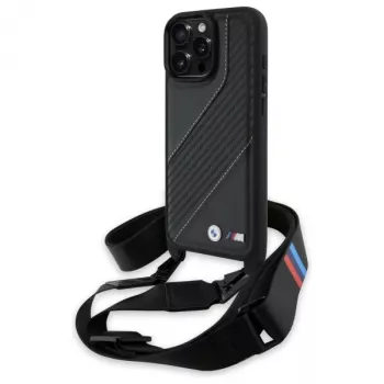 BMW M Edition Carbon Stripe & Strap Hard Case for Apple iPhone 16 Pro Max 6,9 inch Black