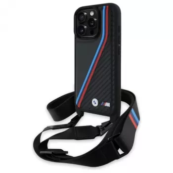 BMW BMHCP16X23PSVTK iPhone 16 Pro Max 6,9 tolli must kõvaümbris M Edition Carbon Tricolor Lines & Strap