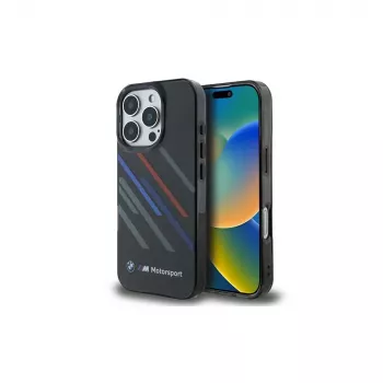 BMW Motorsport IML Random Stripes Hard Case for Apple iPhone 16 Pro 6,3 inch - Black