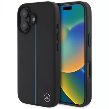 Mercedes-Benz MB Blue Line Leather MagSafe Hard Case for Apple iPhone 16 6,1 inch - Black