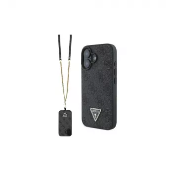 Guess GUHCP16SP4TDSCPK iPhone 16 Hardcase Leather Metal Logo Strass Crossbody Black