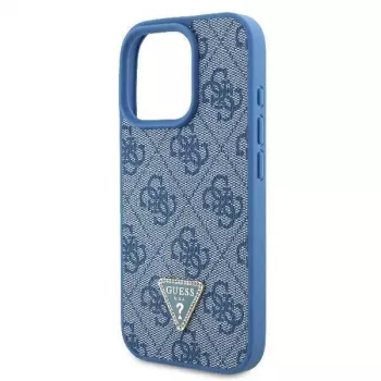 Guess GUHCP16LP4TDSCPB iPhone 16 Pro 6,3 inch sinine nahast kõva ümbris metalllogoga, rhinestones ja ristkanduriga