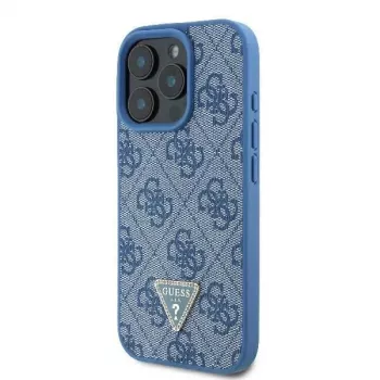 Guess GUHCP16LP4TDSCPB iPhone 16 Pro 6,3 inch sinine nahast kõva ümbris metalllogoga, rhinestones ja ristkanduriga
