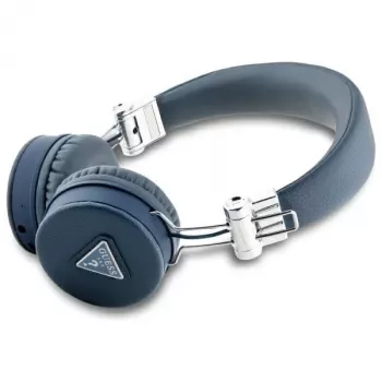 Guess Grained Classic Round Shape Wireless Bluetooth Over-Ear Headphones with ENC (Blue)
