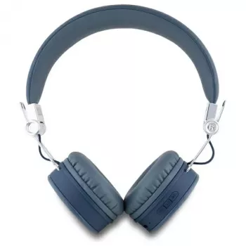 Guess Grained Classic Round Shape Wireless Bluetooth Over-Ear Headphones with ENC (Blue)