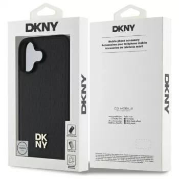 DKNY DKHMP16SPSHRPSK iPhone 16 6.1 Hard Case Black Repeat Pattern Stack Logo MagSafe