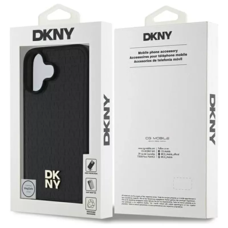 DKNY DKHMP16SPSHRPSK iPhone 16 6.1 Hard Case Black Repeat Pattern Stack Logo MagSafe
