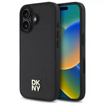 DKNY DKHMP16SPSHRPSK iPhone 16 6.1 Hard Case Black Repeat Pattern Stack Logo MagSafe