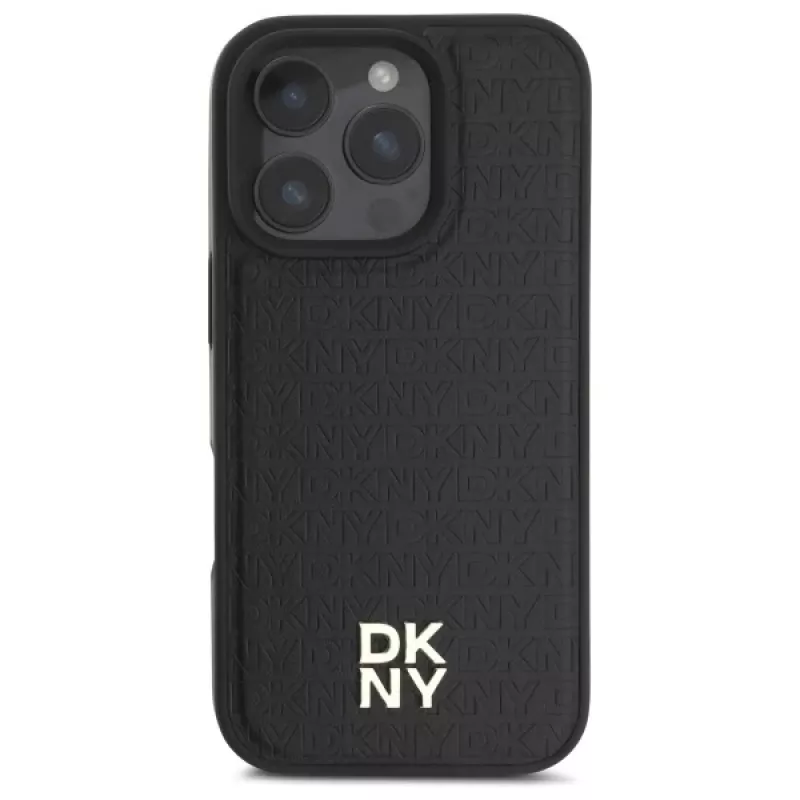 DKNY DKHMP16LPSHRPSK iPhone 16 Pro 6.3 Hard Case Black Repeat Pattern Stack Logo MagSafe