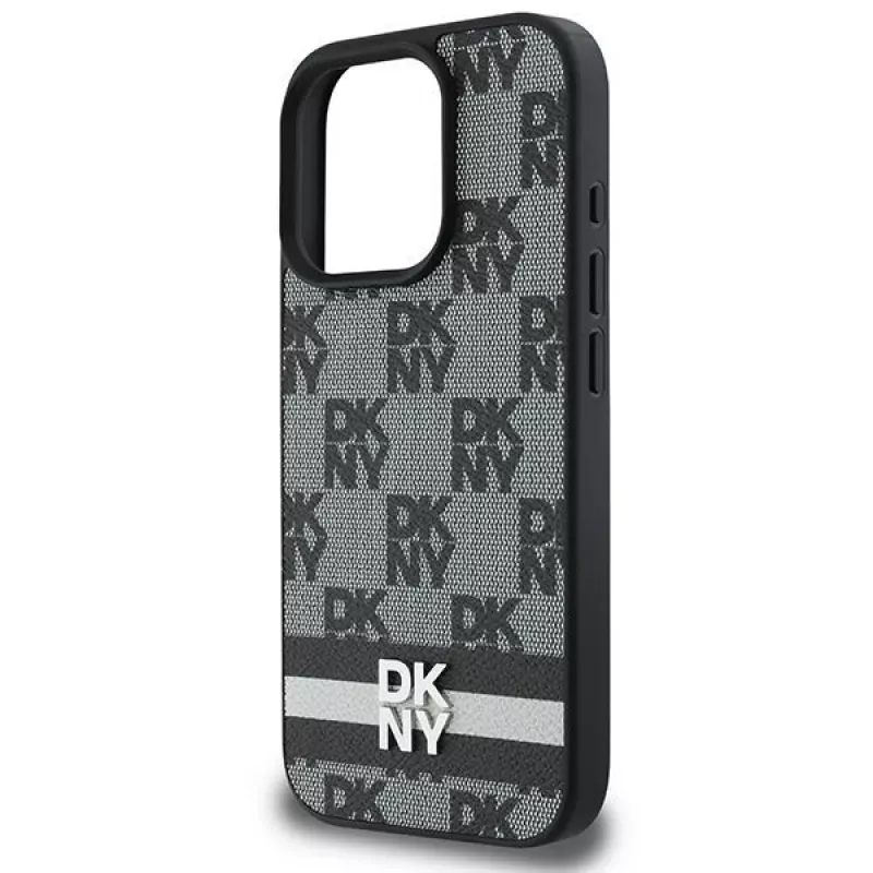 DKNY DKHCP16LPCPTSSK Kõva ümbris Apple iPhone 16 Pro 6.3-tollisele, must ruudumustri ja trükitud triipudega