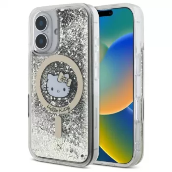 Hello Kitty HKHMP16SLGDIK Liquid Glitter Fever MagSafe kõva ümbris iPhone 16 6,1 tollile - Must Kuld